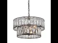 LNC 4-Light Matte Black Two-tiered Crystal Glass Drum Crystal Chandelier