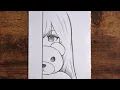 How to Draw Anime Girl with Teddy Bear Easy anime Tutorial step by step