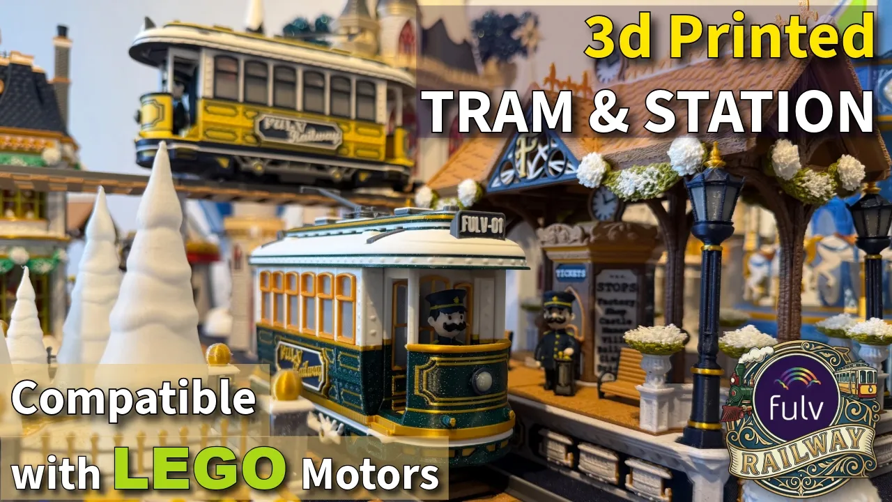 The Tram & Tram Stop (Compatible with LEGO Motors)