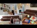 HOME UPDATE reupholstered sofa custom carpet bookshelves styling BF appearance coffee table