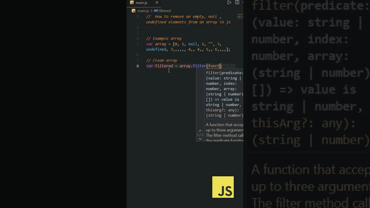 Remove null, undefined and empty elements from an array in #javascript