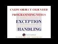 EXCEPTION HANDLING NOTES CS3391 OBJECT ORIENTED PROGRAMMING NOTES 2021 REGULATION CSE