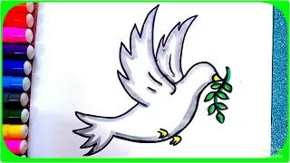 رسم حمامة السلام وغصن الزيتون للأطفال رسم حمامة تطير بالخطوات وبطريقة سهلة 