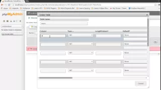 Create Table in MySql Database using phpmyadmin