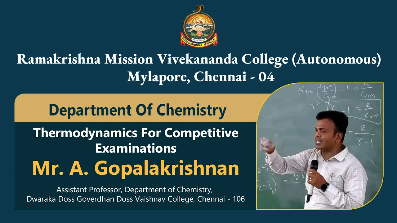 Thermodynamics For Competitive Examinations | Mr. A. Gopalakrishnan | RKMVC