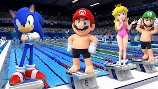 Mario & Sonic at the Olympic Games Tokyo 2020 - All Swimming Events! Mario, Peach, Luigi +++ Sonic