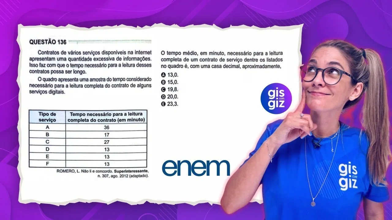 ENEM - QUESTÃO 136 - MÉDIA ARITMÉTICA - PROVA VERDE 2024 MATEMÁTICA