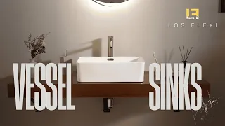 White Ceramic Rectangular Bathroom Vessel Sink with Overflow Los Flexi