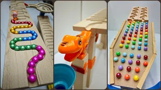Oddly Satisfying Rolling Marbles on Wiggly Wooden Tracks | ASMR π #MarbleRun #ASMR