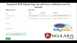 AngularJS PHP Mysqli Sign Up with form validation and list records