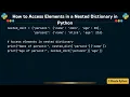 How to Access Elements in a Nested Dictionary in Python