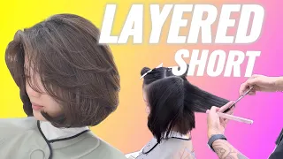 How to Cut a Perfect Layered Short Hair to Create Volume Layered Short Bob Haircut Tutorial