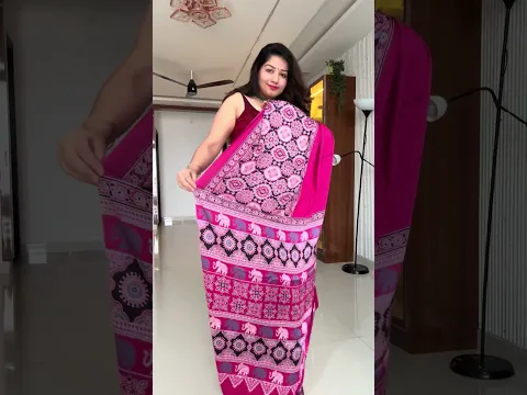 Ajrakh print satin silk saree in pink #sareeshorts #sareecollection