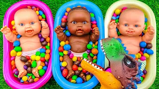 Satisfying Video - Three Bathtubs Mixing Skittles Candy with Wild Dinosaur & Smoothies Slime ASMR