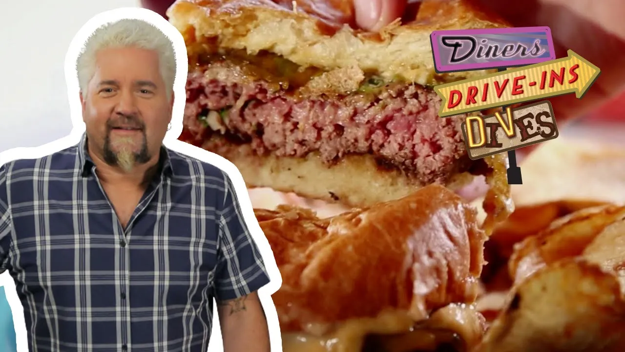 Guy Fieri Eats a Butter Burger at Crest Cafe   Diners, Drive-Ins and Dives   Food Network