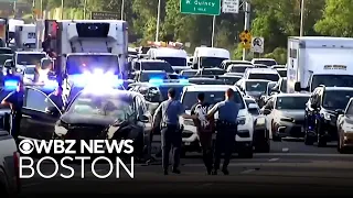 Armed man holding pregnant woman hostage hits 8 cars in Boston highway chase police say