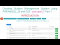 Creating Student Management System using PHP MySQL JS and CSS - Use Case 2-Part1