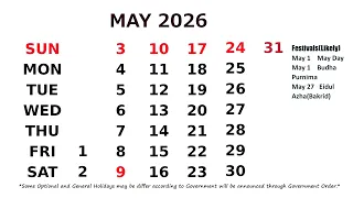 May Calendar 2026