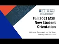 Fall 2021 MSE Orientation Welcome Remarks by Dean and Computer Science Department Chair