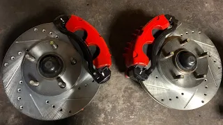 The Ultimate Budget Foxbody 5 Lug Swap Fitting PBR Brake Calipers on an early Sn95 Mustang Spindle