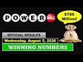 Powerball Winning Numbers For Wednesday August 5 2026 786 Million Jackpot