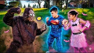Heidi and Zidane Pretend Play Superhero vs Funny Bigfoot Monster! 🦸‍♂️👹