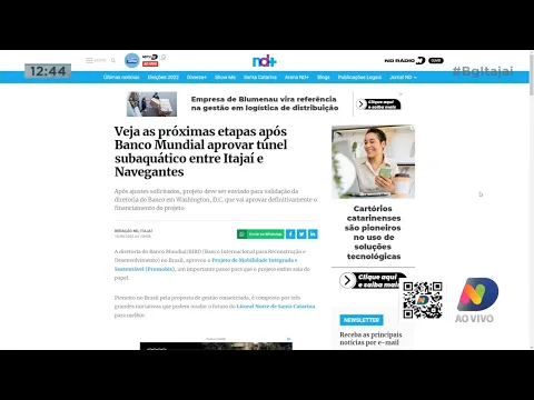 Novidade sobre a construção do túnel de Itajaí e Navegantes