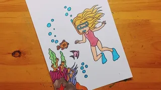 رسم تصميم فني عن رحلة غوص بحرية 5 