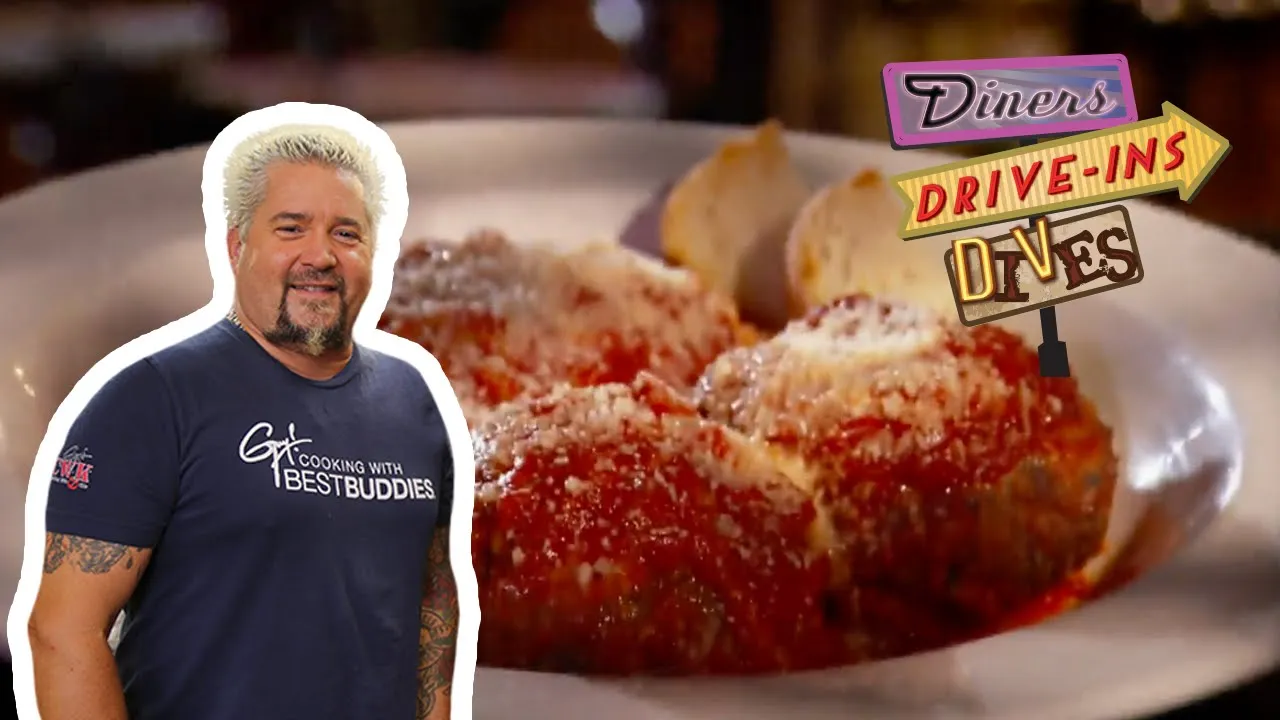 Guy Fieri Eats Stuffed Meatballs at Rigoletto   Diners, Drive-Ins and Dives   Food Network