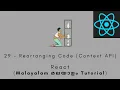 React MALAYALAM TUTORIAL 29 - Rearranging Code Context API