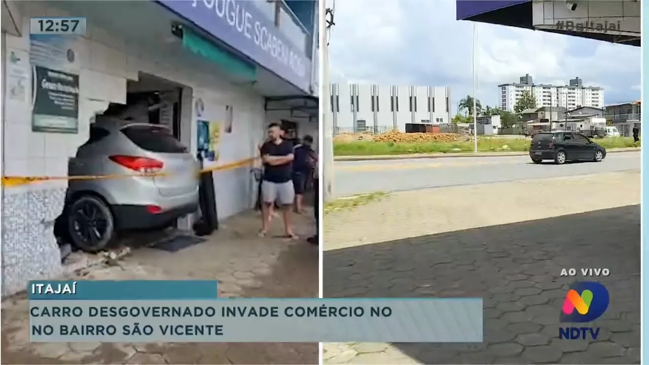 Carro desgovernado invade comércio em Itajaí e imagens impressionam
