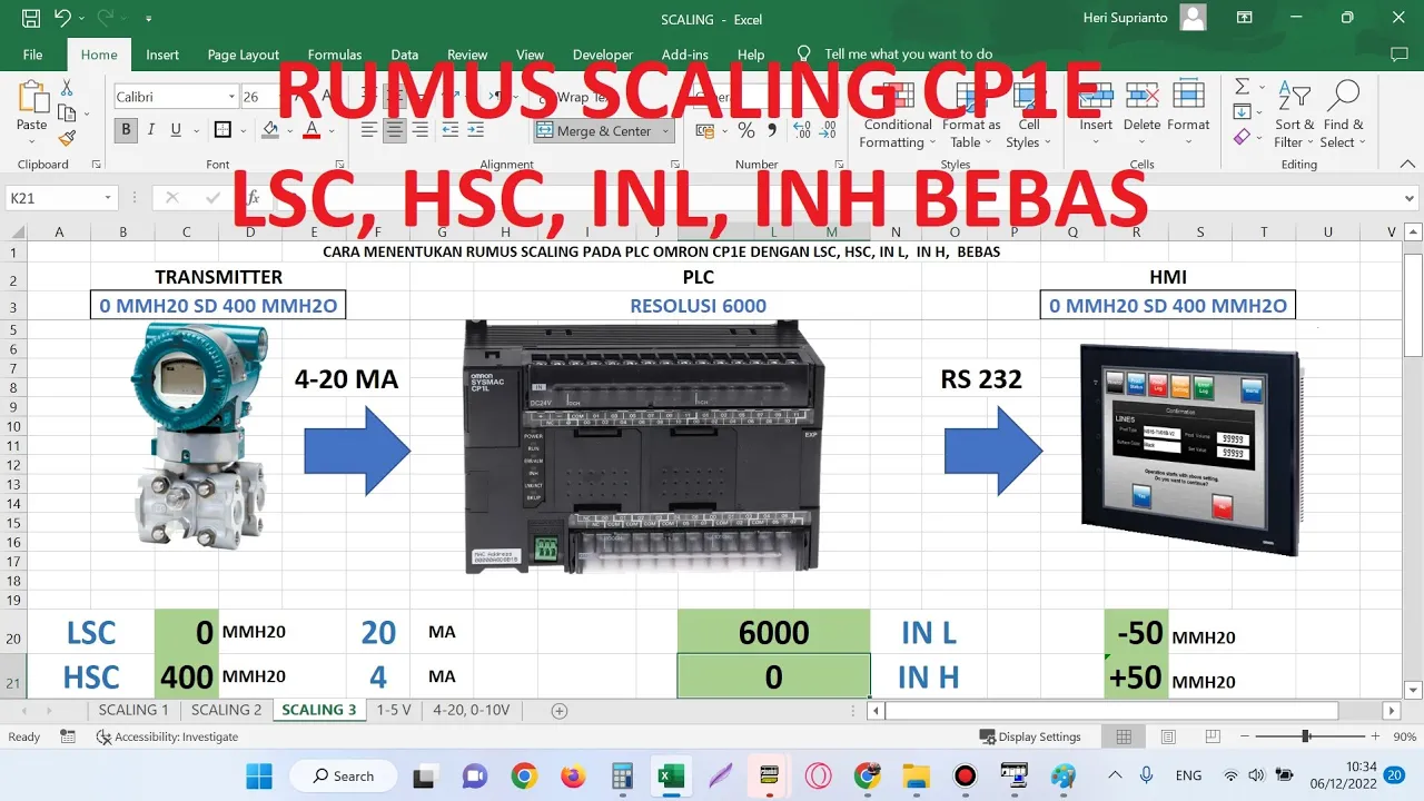 Scaling#3 Cara Menentukan Rumus Scaling PLC CP1E NA dengan LSC, HSC, INL, INH bebas