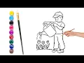 Boy Watering Plants easy coloring page for kids page color art