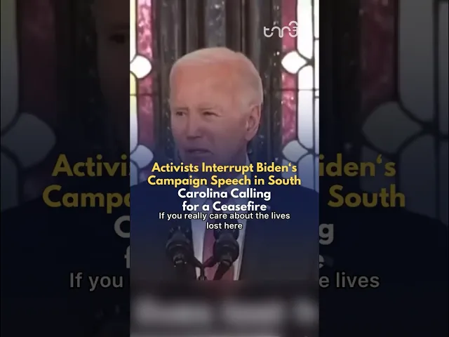 ⁣Activists interrupt Biden’s campaign speech in Charleston, SC calling for a ceasefire in Palestine.