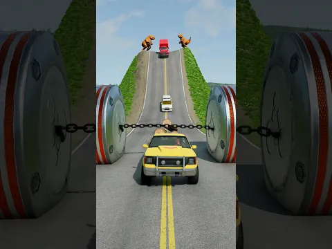 Cars & Ambulance Van vs Chained Hydraulic Crush - BeamNG.Drive