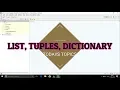 List tuples and Dictionary in python hindi