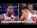 OG Anunoby reacts to GAME-WINNING basket to complete historic 29-PT rally for Knicks NBA on ESPN