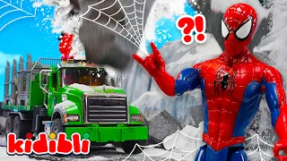 Spider-Man saves the toy truck from an avalanche! | Cartoon for Kids | Kidibli