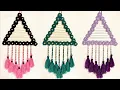 Triangle Glow Handmade Boho Wall Hanging with Pink Tassels Elegant Black Floral Design