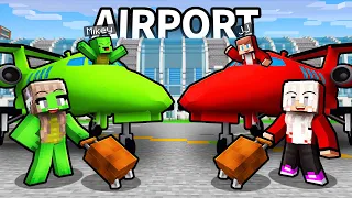 Minecraft Maizen - Mikey and JJ Family Survive FIRST AIRPLANE TRIP