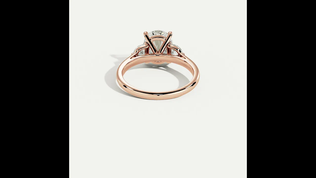 Ophelia丨Oval Lab Diamond Trilogy Engagement Ring with Half-Moon Side Stones