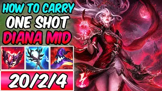 HOW TO CARRY WITH DIANA MID ONE-SHOT Best Build Runes Diamond 1 Player - How To Play Diana
