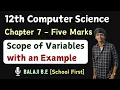 Scope of variables with example in Tamil 12th computer science chap 7 five mark Local Global