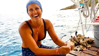 A True ISLAND Woman and The Conch Cleaning QUEEN / Catching Our Own Food Living on a Boat FULL-TIME