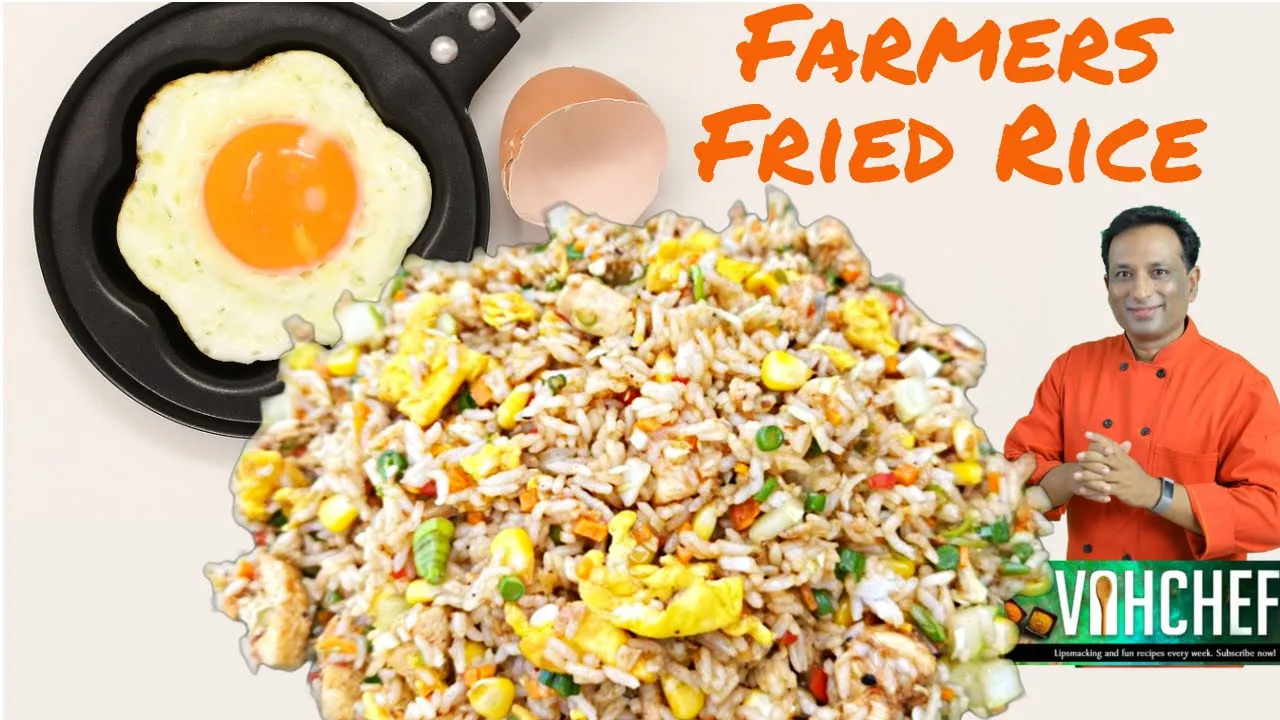 Bowl of Farm Picked Vegetables made into Fried Rice with Egg and Chicken - Mix Fried Rice Recipe