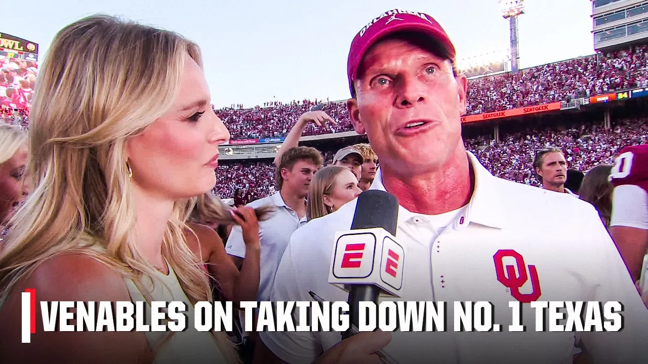 Oklahoma head coach Brent Venables reacts to win over No. 1 Texas | ESPN College Football