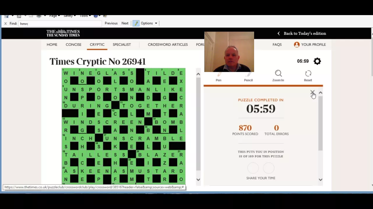 Solving the Times crossword on 22nd January