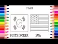 FLAG NATIONAL SOUTH KOREA AND USA COLORING PAGES FOR KIDS LEARN COLORS WITH FLAGS