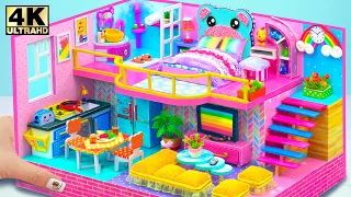 Make 2 Storey Mini House For Cute Bear With Blue And Pink From Cardboard DIY Miniature House 85 