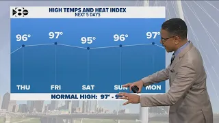 DFW Weather Temperatures remain in the mid and upper 90s rain chances continue